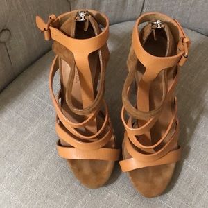 L.A.M.B Leather High Heel Strap Sandals